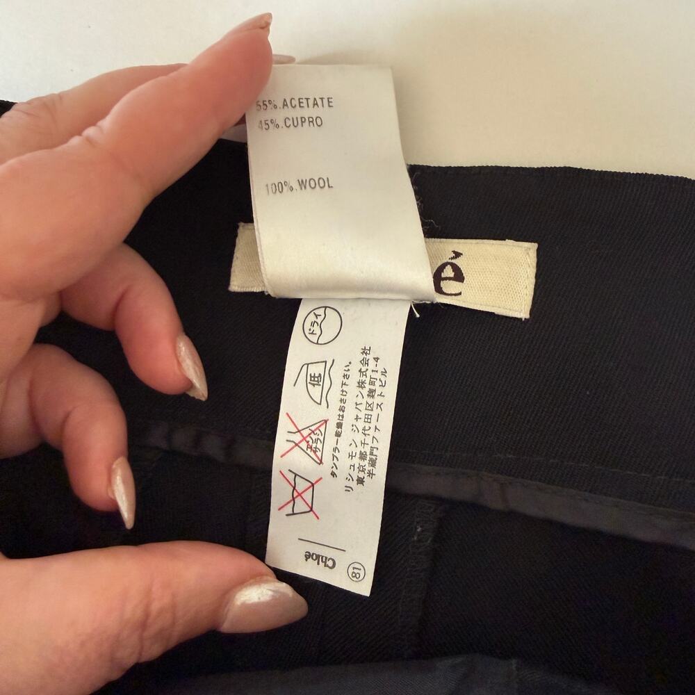 Vintage CHLOE Black Tapered Bandless Mid Rise Wool Trousers Phoebe Philo 8 40 - Picture 7 of 9